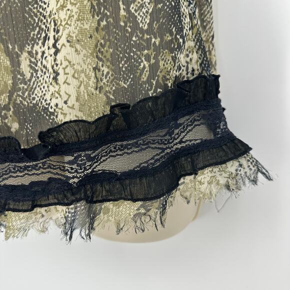 Vintage Y2K Lace Trim Chiffon Top Womens M Snake Print 90s Romantic Lightweight - Picture 6 of 9